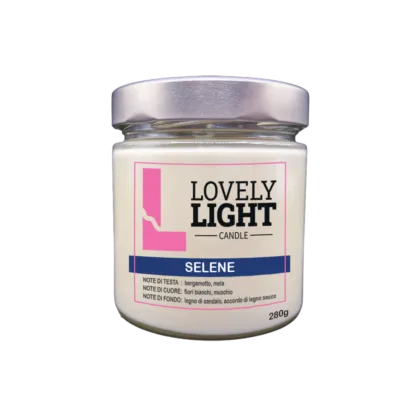 Candela profumata Selene Lovely Light in cera vegetale, barattolo di vetro da 280 g