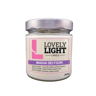 Candela profumata Magia dei Fiori Lovely Light in cera vegetale, barattolo di vetro da 280 g