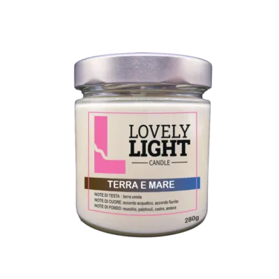 Candela profumata Terra e Mare Lovely Light in cera vegetale, barattolo di vetro da 280 g