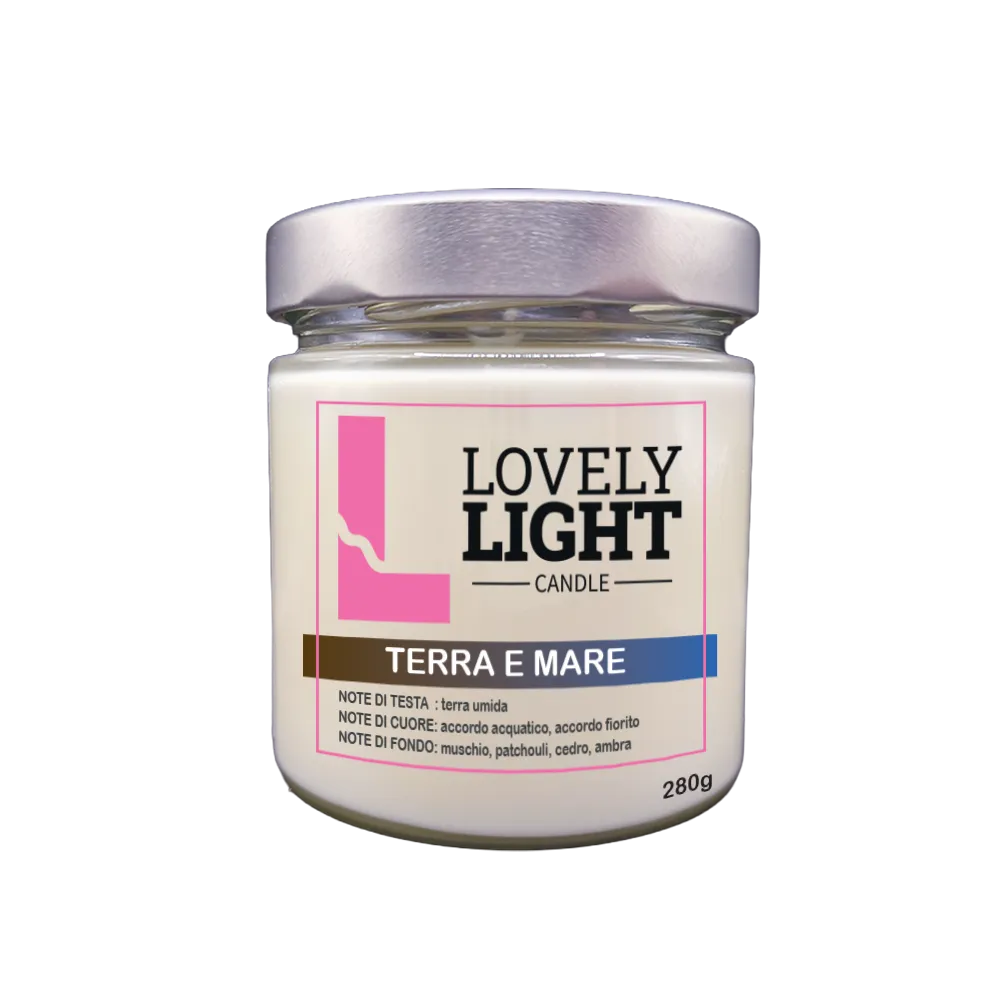 Candela profumata Terra e Mare Lovely Light in cera vegetale, barattolo di vetro da 280 g