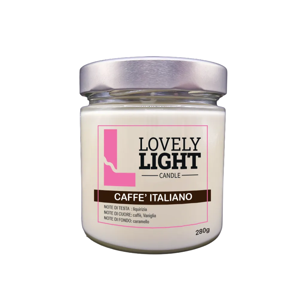 Candela profumata Caffè Italiano Lovely Light in cera vegetale, barattolo di vetro da 280 g