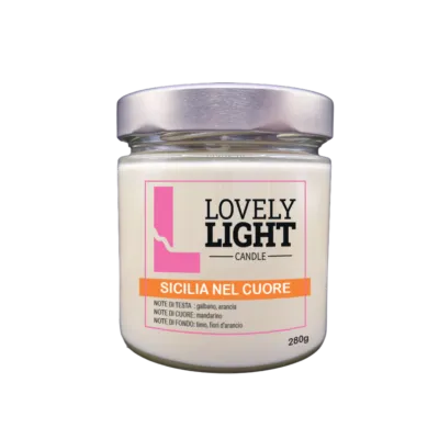 Candela profumata Sicilia nel Cuore Lovely Light in cera vegetale, barattolo di vetro da 280 g