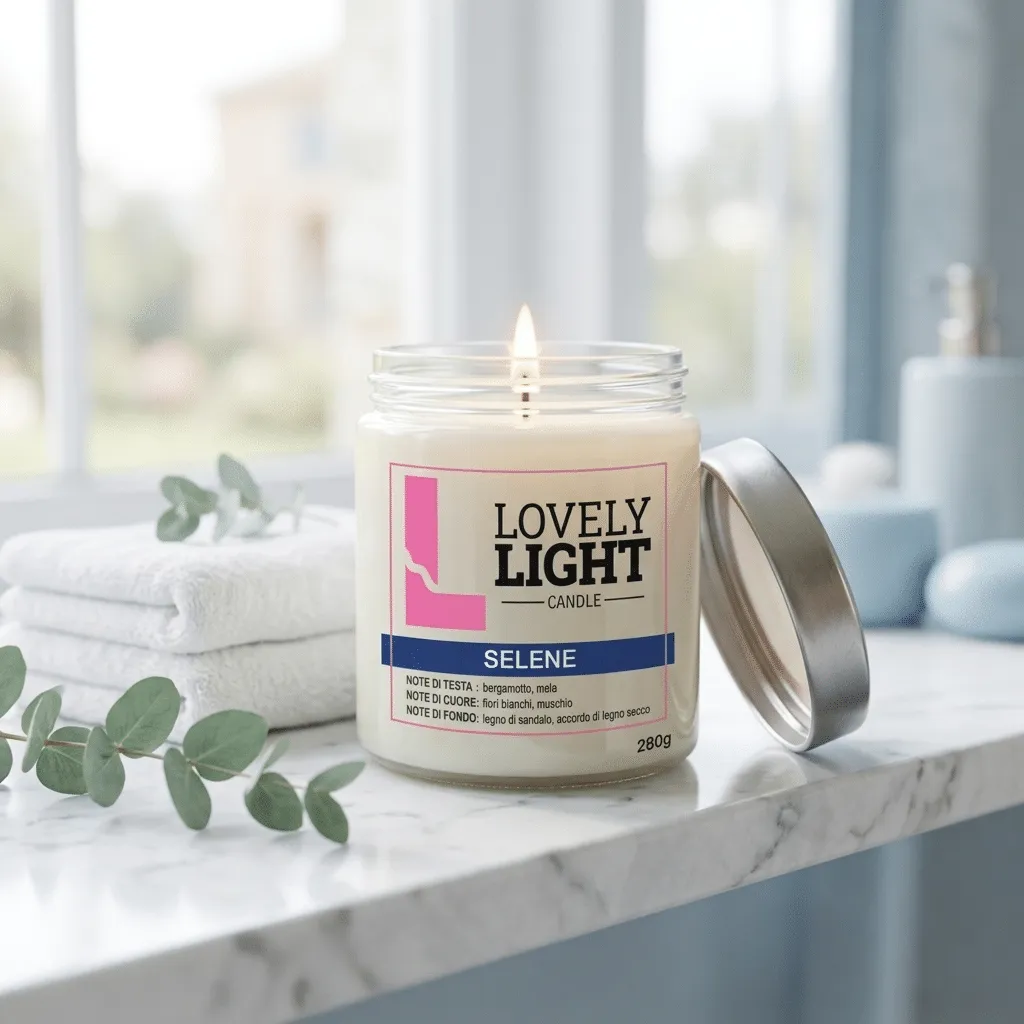 Candela Selene accesa in bagno