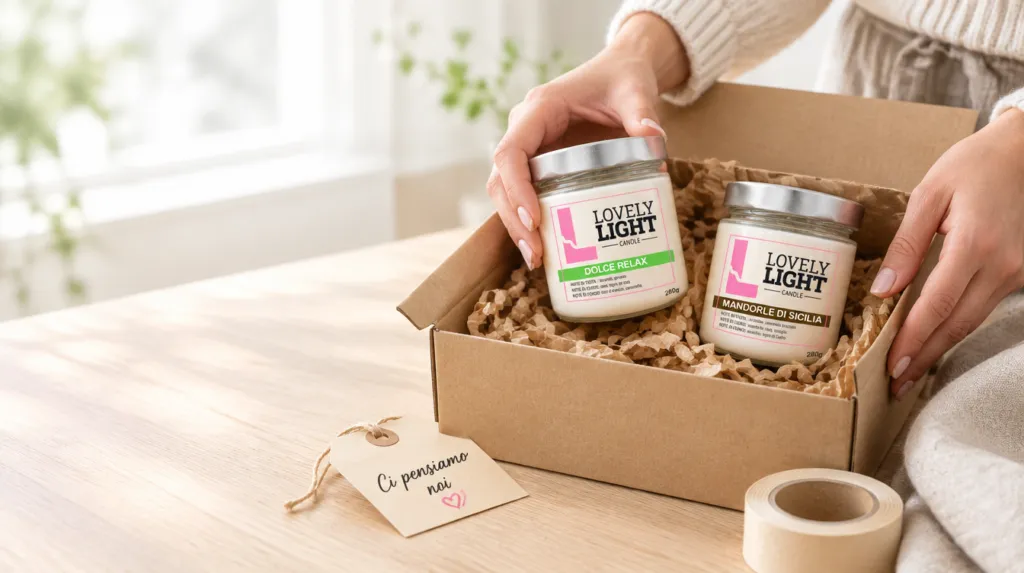 Candele Lovely Light sistemate con cura in una scatola per la sostituzione